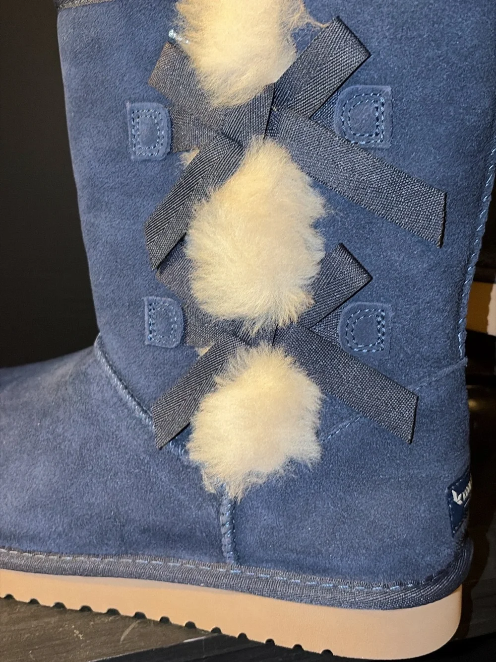 Women's Navy Suede Plush Fur-Trim Mid-Calf Boots